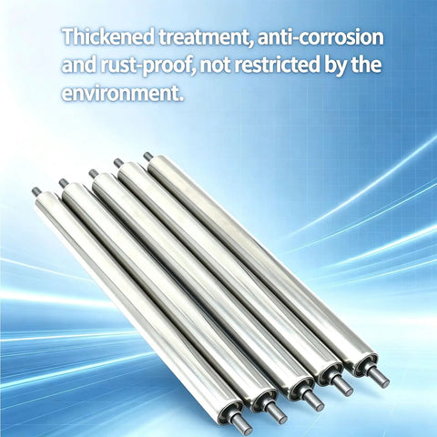 Heavy Duty Conveyor Roller 1.5 Inch Diameter, 18 Inch Length, Galvanized End Silver, Replacement Part for Roller Conveyor Systems, Supports 15 to 100 kg, Low Noise, 201 Stainless Steel Rollers for Garages, Warehouses, Docks, five stainless steel rollers