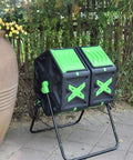 37 Gallon Dual Chamber Compost Tumbler With Sliding Doors For Outdoor Gardens Built Tough Rotating Bin With Metal Base