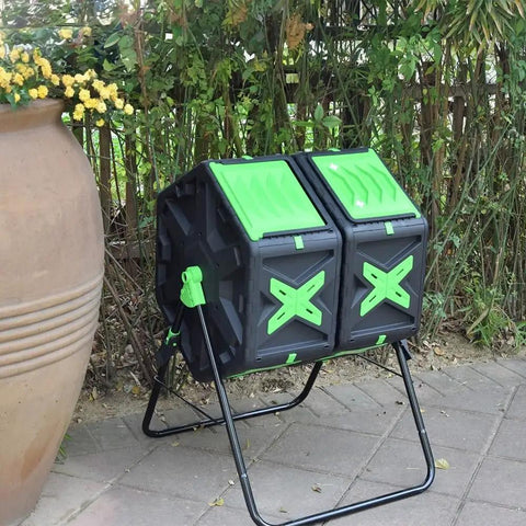 37 Gallon Dual Chamber Compost Tumbler With Sliding Doors For Outdoor Gardens Built Tough Rotating Bin With Metal Base