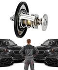 Premium Coolant Thermostat With Gasket Straight Swap Drop In Fix For Honda Civic Accord Crv Odyssey And Acura in focus with cars behind.