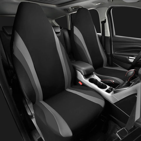Neoprene Front Seat Covers for Trucks SUVs Vans, Waterproof, Airbag Compatible, High Back Bucket Seats, Universal Fit, Black and Gray.