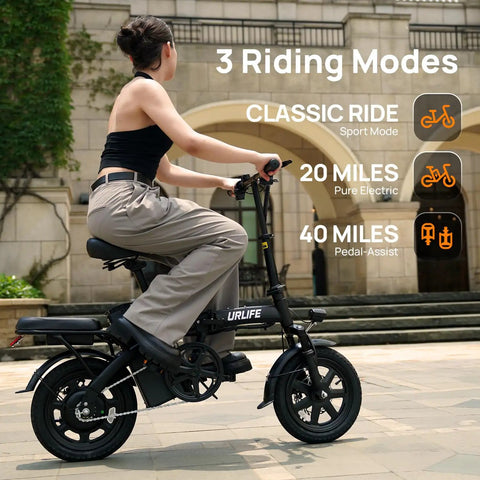 Person riding Folding Electric Bike For Adults And Teens Portable 14 Inch Commuter Ebike With 500W Peak Motor, Matte Black