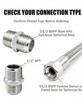 High Grade Top Shelf Air Compressor Jumper Hose 1/2 Inch Npt X 20 Inch Flexible Braided Tube with connection types and fittings.