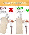 Comparison of plastic vs metal furniture anchors showing child safety with Keep Kids And Pets Safe With This 10 Pack Of Furniture Anchors Heavy Duty Anti Tip Straps That Secure Heavy Furniture Up To 400 Lbs White Metal Earthquake Straps For Baby Proofing And Home Safety.