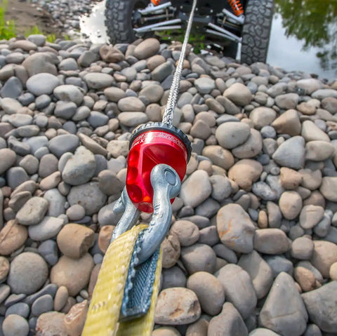 Close-up of ProLink XTV Shackle D Ring for Winch Cables and Synthetic Ropes Up to Five Sixteenths Inch in off-road setting.