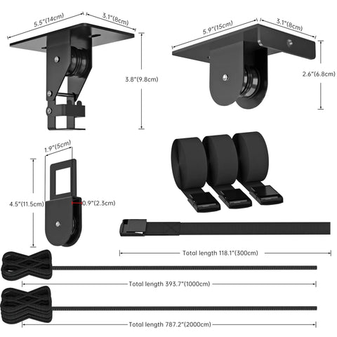 Upgrade Garage Ceiling Hoist System For Overhead Storage Beefed Up Heavy Duty Pulley Lift with detailed dimensions and components