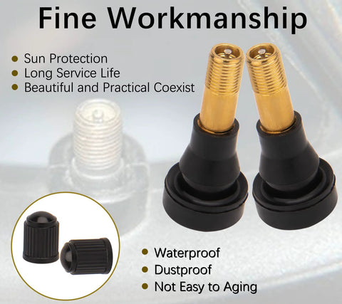 TR600HP high-pressure brass rubber snap-in tire valve stems (pair) with black bases