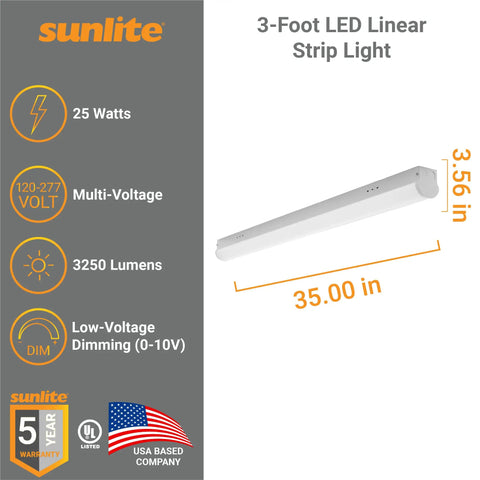 3 Ft LED Garage Linear Wraparound Light Fixture, Ceiling Flush Mount, 25W, 5000K Daylight White, Aluminum Body