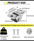 Image showing dimensions and components of the Eight Half Inch Mini Fixed Caster Wheels With Screws for furniture.