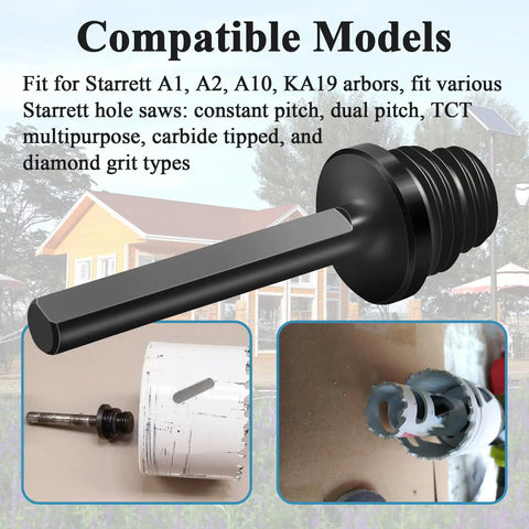 Two Pack Hole Saw Arbor Adapter for A1 A2 A10 Arbors, shown with models illustrating usage and compatibility
