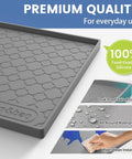 Under Sink Waterproof Silicone Cabinet Mat 34 Inch by 22 Inch, thick edge protector shown, highlighting leak-proof features.