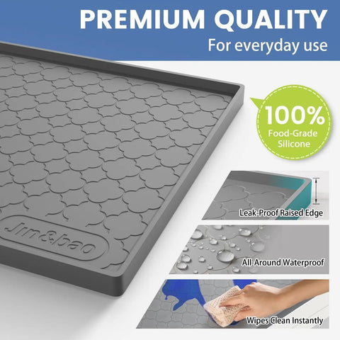 Under Sink Waterproof Silicone Cabinet Mat 34 Inch by 22 Inch, thick edge protector shown, highlighting leak-proof features.