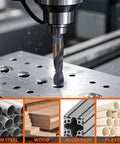 Reduced Shank Drill Bits Set, 8 Pc Deming Large HSS Cobalt M2 Bits in use on a metal surface, drilling holes smoothly.