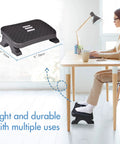 Under Desk Footrest With Massage Rollers, Comfy Ergonomic Foot Stool For Home Office, Supports Up To 120 Lbs, shown in use