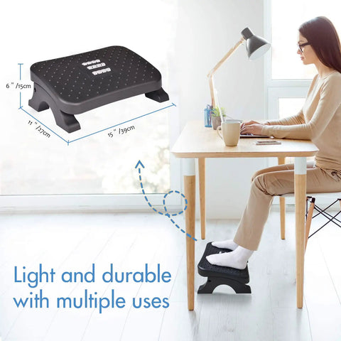 Under Desk Footrest With Massage Rollers, Comfy Ergonomic Foot Stool For Home Office, Supports Up To 120 Lbs, shown in use