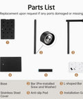 Parts list for Rock Solid Free Standing Toilet Paper Holder In Matte Black Stainless Steel With No Wobble Heavy Base And 26 Inch Tall Design