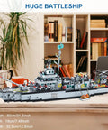 Massive 8 In 1 Military Battleship Building Set With 31.5 Inch Navy Warship Model displayed on a desk in a living room.