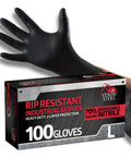 Kick Ass Heavy Duty Nitrile Work Gloves Chemical Resistant Disposable Black Rubber With Textured Grip Six Mil Thick Dual Layer Latex Powder Free Trade Ready Protective Shield For Pros Pack Of 100 Large shown with packaging