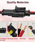 Exploded view of 2 Pin Waterproof Electrical Connector Set For 16 AWG Wires with flame-retardant nylon shell and H62 brass terminals.