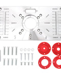 Pro Grade Heavy Gauge Aluminum Router Table Insert Plate With Four Quick Swap Rings And Secure Mount Screws For Woodworking Trim Machines, 62x70mm