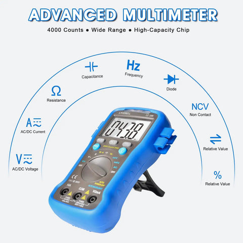 Beefy 4000-Count Auto-Ranging Digital Multimeter Kit For AC/DC Voltage Current Resistance Diodes And Battery Tests