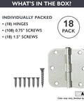 18 Pack Polished Chrome Interior Door Hinges 3.5 x 3.5 Inches with screws displayed on packaging