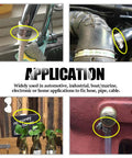 Glarks 20-pc stainless steel adjustable hose clamps set, 18-32mm, shown in front, side, close-up and installed views.