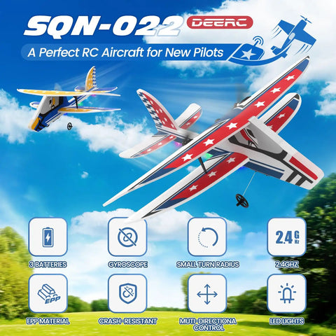 Totally Beginner Friendly RC Plane With 6 Axis Gyro Stabilizer For Smooth Flight Ready To Fly 2 Channel Glider Toy With Three Batteries Great For Kids Teens And Adults illustration showing design features and stats.