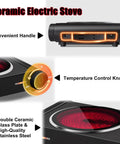 Dual Infrared 1800W Hot Plate Portable Electric Stove With Glass Cooktop And Adjustable Temperature Control Stainless Steel Double Burner For Dorm Office Home Or Camping Use, showcasing control knob and ceramic glass top