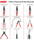 9 Piece Hose Clamp Pliers Set Heavy Duty Pro Grade Locking Long Reach Tools For Automotive Work Flexible Wire Pliers
