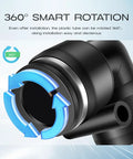 360° smart rotation feature of 53 Piece Air Line Quick Connect Fittings Kit With One Eighth Inch One Quarter Inch Three Eighths Inch One Half Inch Push To Connect Fittings For Pneumatic Quick Release Air Hose Kit Includes Straight Elbow Tee NPT Couplings And Cutter