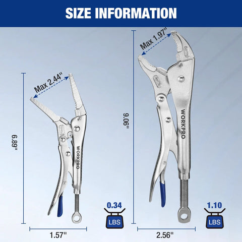 2-Piece Locking Pliers Set With 6.5 Inch Long Nose And 10 Inch Curved Jaw For Boss Grip, CR-MO Steel Construction And Adjustable Screw