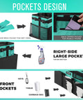 Wearable Cleaning Caddy Organizer with handle and adjustable straps showing pocket design including mesh, zipper, and large pockets Lake Blue