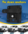 Top Shelf Rock Solid Bed Tie Down Anchors Box Link Bracket Kit With Keyed Locking Plates And Die Cast Zinc Housing For Ford F150 F250 F350 Raptor 2015 To 2022 close-up of black anchor with locking feature