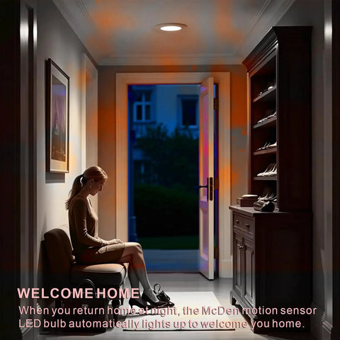 Motion Sensor LED Light Bulb For Indoor Use With Dusk To Dawn Auto On, E26 Base, 6000K Daylight, 13.5W Equals 100W, PIR Infrared Motion Activation, No Fuss Security Night Light, 4 Pack in hallway ceiling light