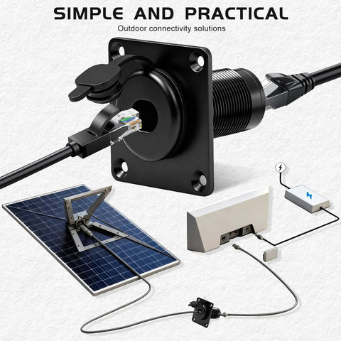 Wall Socket Pass Through Kit For Starlink Gen3 Gen4 Aluminum IP68 waterproof shown with RJ45 connections for outdoor install