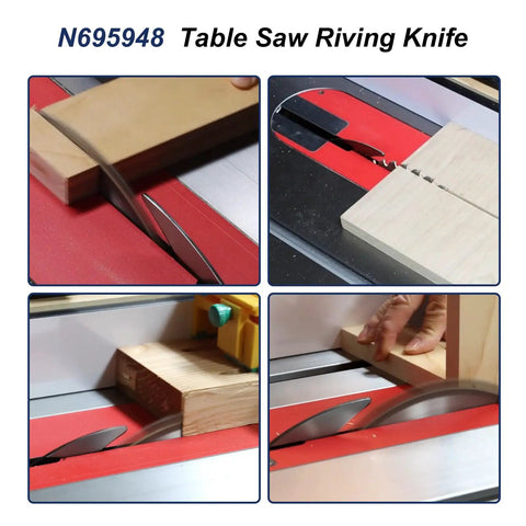 Top Tier Table Saw Riving Knife Kickback Shield Compatible With Dewalt Dwe7485, showing installation and cutting process.