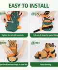 Step-by-step guide on how to use Adjustable Lawn Aerator Shoes With Heavy Duty Spikes for grass and garden, showing straps and fit