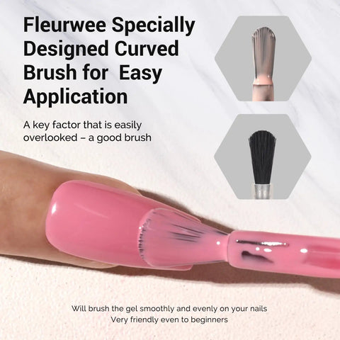 Fleurwee Plant Based Gel Nail Polish Kit Four Piece Set With 21 Pink Shades brush applying pink polish to nail