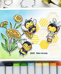 Stamps and Dies Set for Card Making and Scrapbooking with Clear Rubber Stamps and Metal Cutting Dies featuring bees and sunflowers.