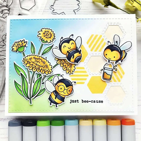 Stamps and Dies Set for Card Making and Scrapbooking with Clear Rubber Stamps and Metal Cutting Dies featuring bees and sunflowers.