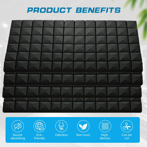 Top Shelf Acoustic Panels For Walls Sound Proof Foam Heavy Lifters Fire Retardant Noise Swallowing Studio Gear Home Office Recording Dampeners Black Foam Tiles 4 Set Bundle with pyramid design.