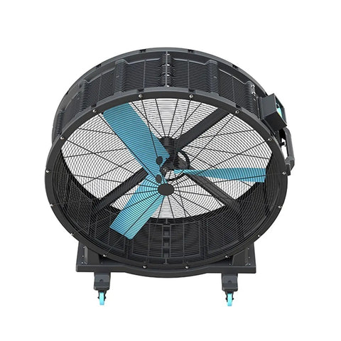 Heavy Duty Industrial Shop Fan With Tough Roll Cart Base And Flexible Tilt Head, 48-inch blades for powerful airflow.