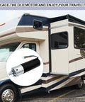 RV In Wall Slide Out Motor Kit 12V DC Heavy Duty with 500 to 1 high torque gear next to a camper slide-out