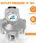 JEASOM two-stage propane regulator with 3/8 in female NPT inlet and POL for RVs and campers (100-lb tanks)