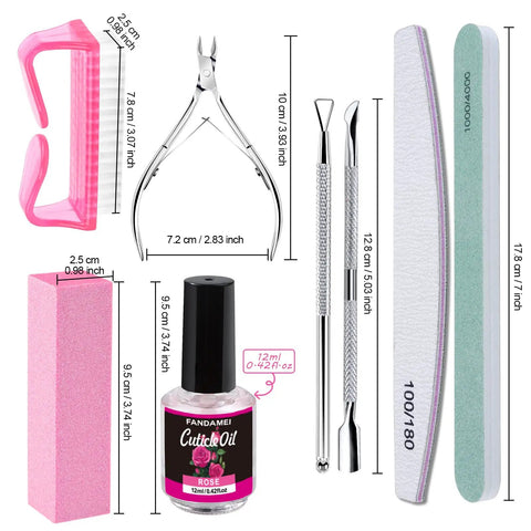 All In One Nail Care Kit With Double Sided 100 180 Grit Files Buffers Cuticle Nippers Pusher Peeler Cuticle Oil And Dust Brush