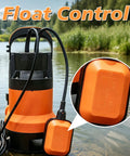 Professional Grade 0.5HP Submersible Water Pump With Automatic Float Switch 110V showing float control feature in water.
