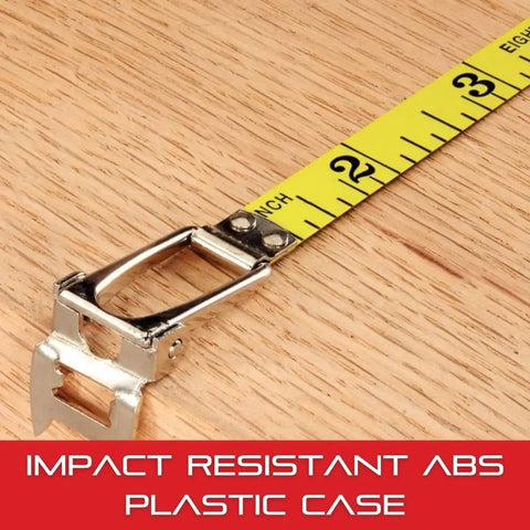 Retractable Imperial And Metric Long Tape Measure Built Tough In A Rugged ABS Case With Folding Hook, 100 Feet Total, Three Eighths Inch Wide, L6 Graduation, Durable Contractor Grade Tool KTS510-100ME-N.