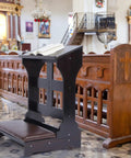 Wooden Prayer Kneeler Bench With Cushion Pad For Home Or Church, Easy Assembly Kneeling Chair With Shelf, Sturdy Pine Wood Praying Stool 23W X 20D X 32H in church setting.
