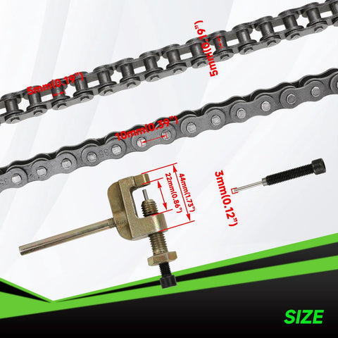 XIKOBY 35 chain breaker kit with gray steel 140-link chain and clamp-style breaker tool